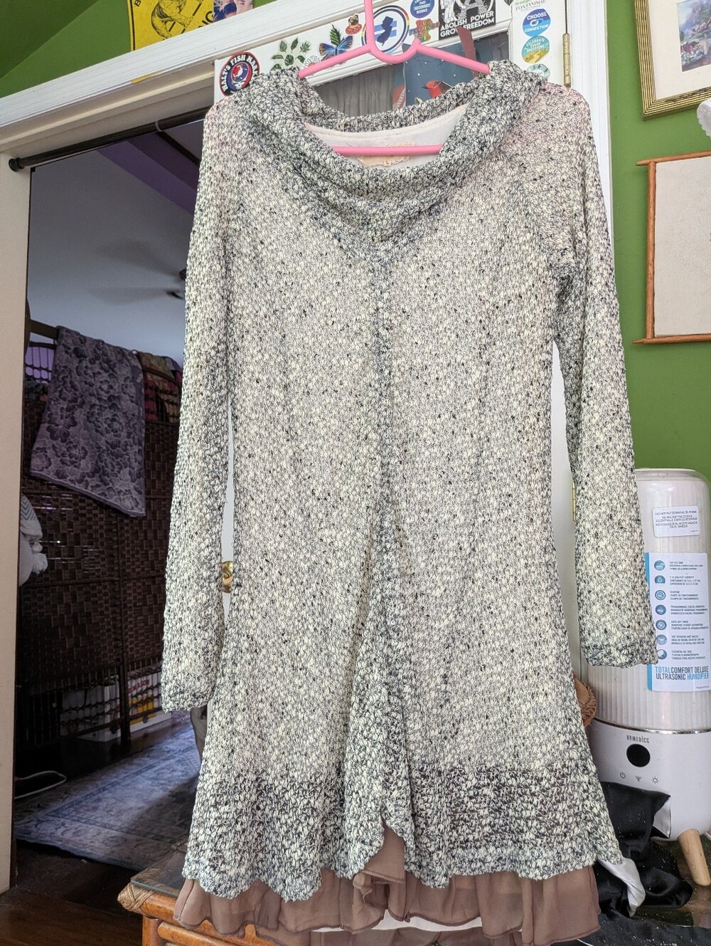 A'Reve Long-Sleeve Cowl Neck Knit Dress in Heathered Gray